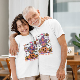 Cute Kawaii Halloween Vibes | Ghosts & Pumpkins T-Shirt