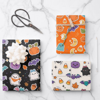 Cute Kawaii Halloween Wrapping Paper - Ghosts Pump