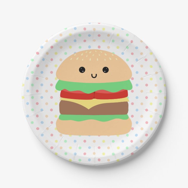 Cute Kawaii Hamburger Paper Plate (Front)