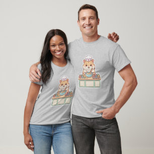 Cute Kawaii Hamster Chef Baking Cupcakes Graphic T-Shirt