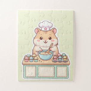Cute Kawaii Hamster Chef Baking Cupcakes Pastel  Jigsaw Puzzle