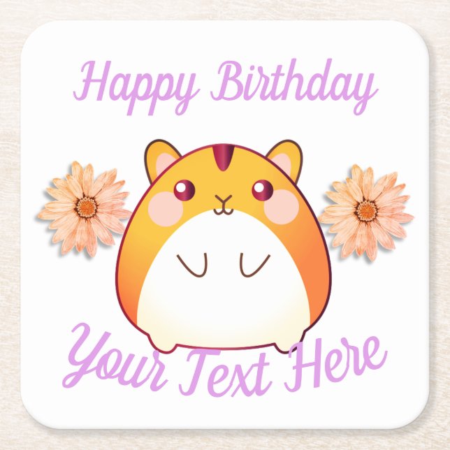 Cute Kawaii Hamster Custom Square Paper Coaster (Front)