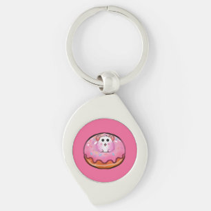 Cute Kawaii Hamster in Pink Frosted Doughnut Art Key Ring