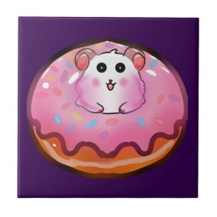 Cute Kawaii Hamster in Pink Frosted Doughnut Art Tile