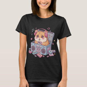 Cute Kawaii Hamster Music Lover Retro Cassette Boo T-Shirt