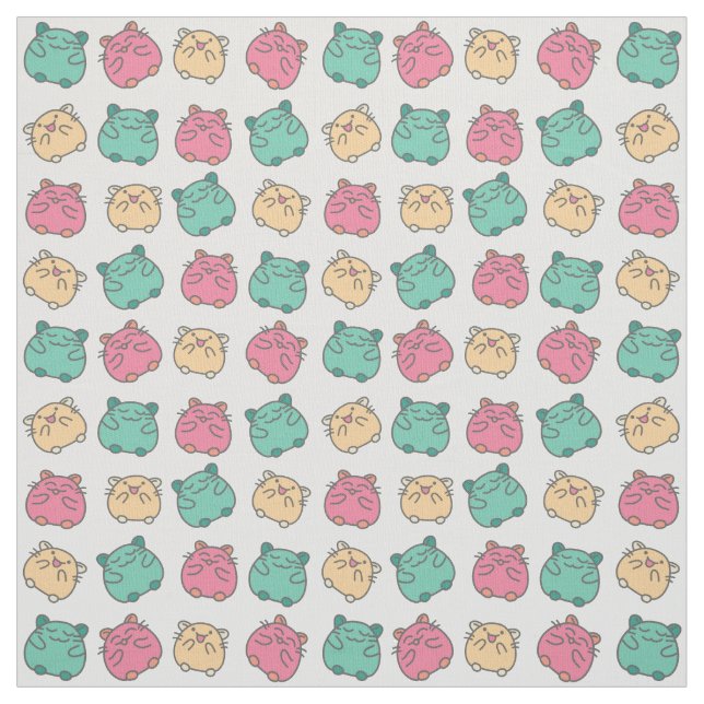 Cute Kawaii Hamsters Yellow, Pink, Green Patterned Fabric (Swatch)