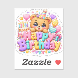 Cute Kawaii Happy Birthday Teddy Bear Pastel Pink