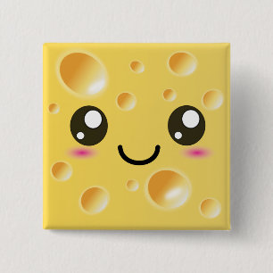 Cute Kawaii Happy Cheese 15 Cm Square Badge