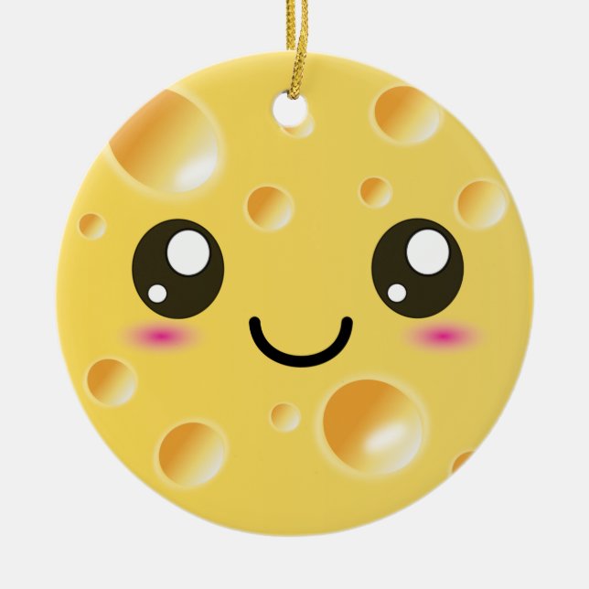 Cute Kawaii Happy Cheese Ceramic Tree Decoration (Front)
