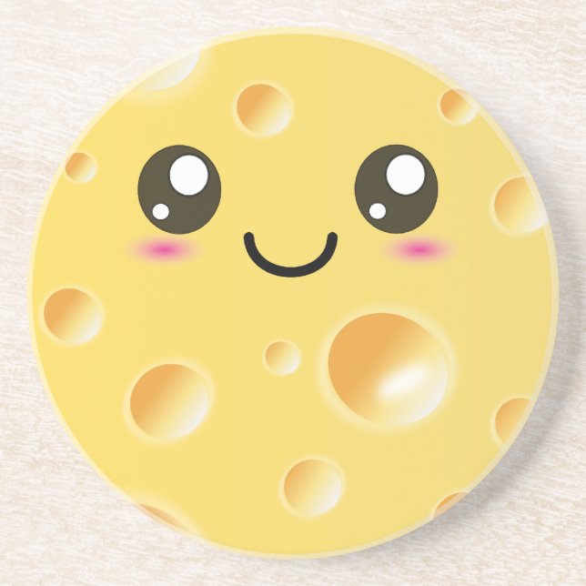 Cute Kawaii Happy Cheese Coaster (Front)
