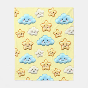 Cute Kawaii Happy Clouds & Stars Pattern Baby Nurs Fleece Blanket
