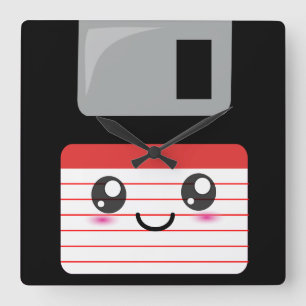 Cute / Kawaii Happy Floppy Disc Square Wall Clock