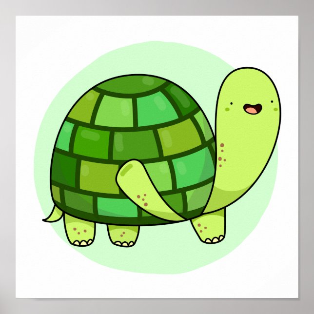 Cute Kawaii Happy Green Tortoise Poster (Front)