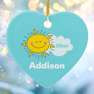 Cute Kawaii Happy Sunshine Baby First Christmas Ceramic Tree Decoration