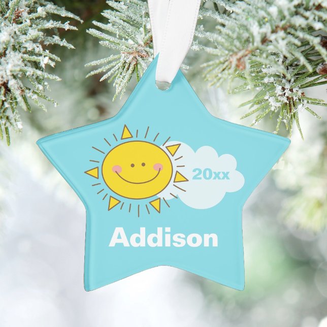 Cute Kawaii Happy Sunshine Baby First Christmas Ornament (Creator Uploaded)