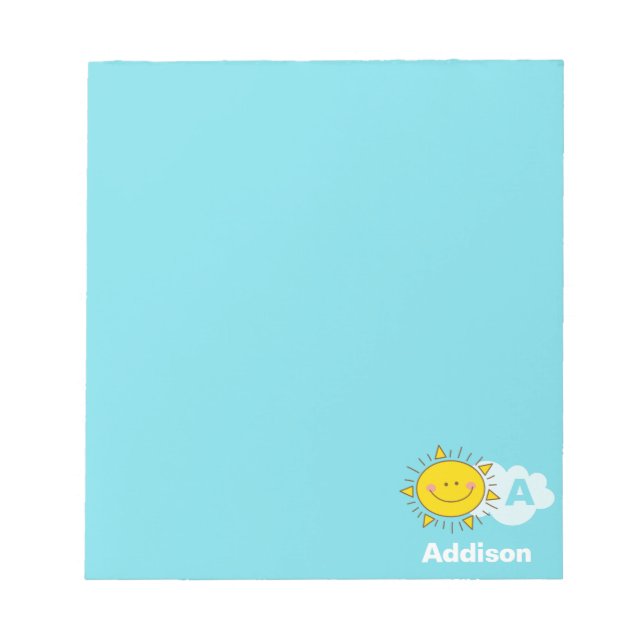 Cute Kawaii Happy Sunshine Monogram Add Your Name Notepad (Front)