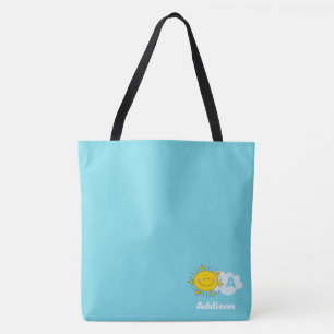 Cute Kawaii Happy Sunshine Monogram Add Your Name Tote Bag
