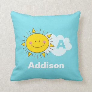Cute Kawaii Happy Sunshine Monogram Baby Nursery Cushion