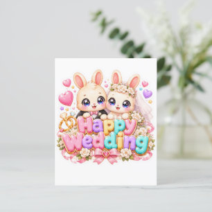 Cute Kawaii Happy Wedding Bunny Couple Pastel Pink