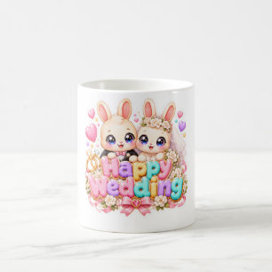 Cute Kawaii Happy Wedding Bunny Couple Pastel Pink Coffee Mug