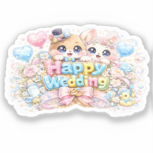 Cute Kawaii Happy Wedding Couple Animals Pastel Pi