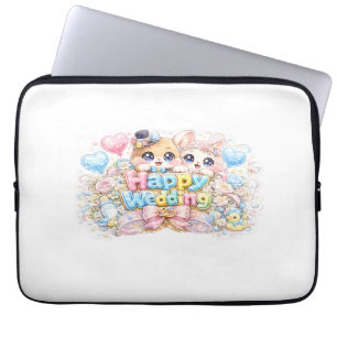 Cute Kawaii Happy Wedding Couple Animals Pastel Pi Laptop Sleeve