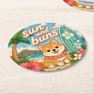 cute kawaii hawaii round paper coaster