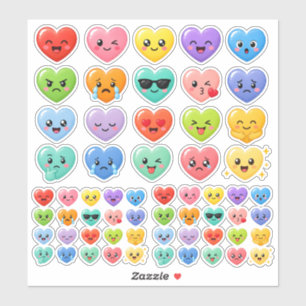 Cute Kawaii Heart Emoji Set Colourful Emotion