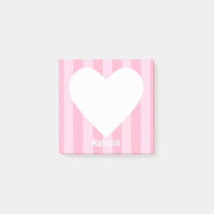 Cute Kawaii Heart Pink Stripe Custom Post-it Notes