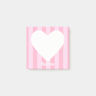 Cute Kawaii Heart Pink Stripe Custom Post-it Notes
