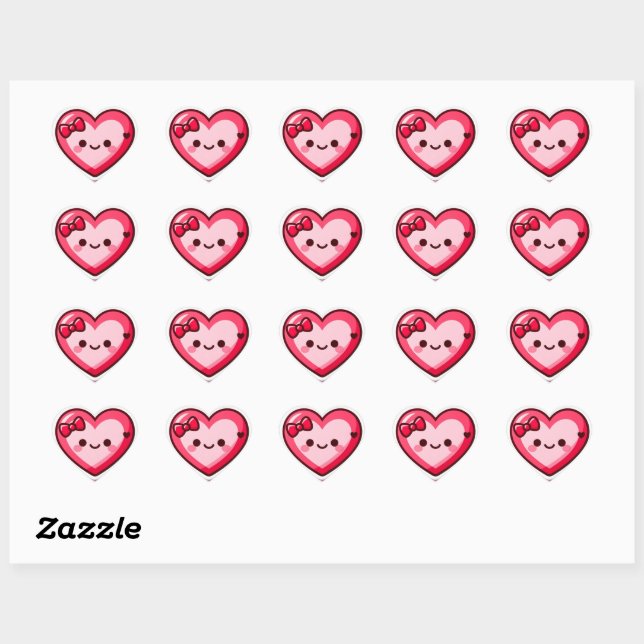 Cute Kawaii Heart Valentine Stickers (Sheet)
