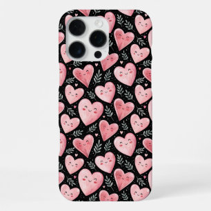 Cute kawaii hearts pattern pink and black iPhone 16 pro max case