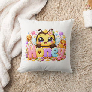 Cute Kawaii Honey Bee Name Pastel Pink Sparkling B Cushion
