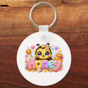 Cute Kawaii Honey Bee Name Pastel Pink Sparkling B Key Ring