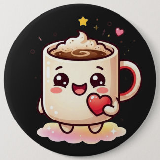 Cute Kawaii Hot Chocolate Mug with Heart Vector Il 6 Cm Round Badge