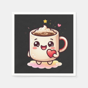 Cute Kawaii Hot Chocolate Mug with Heart Vector Il Napkin