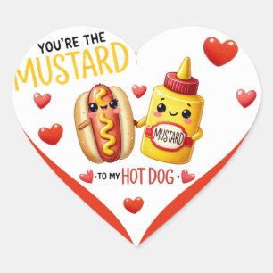 Cute Kawaii Hotdogs and Mustard Heart Sticker