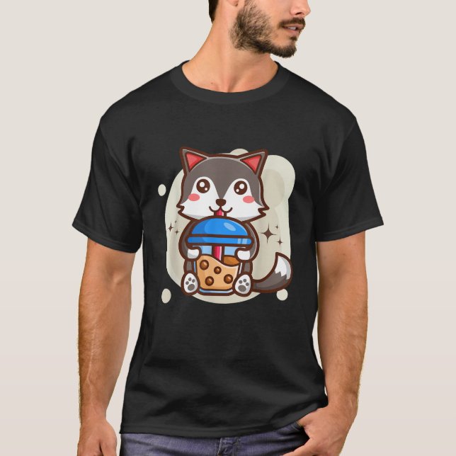 Cute Kawaii Husky Drinks Boba Bubble Tea Kawaii Ae T-Shirt (Front)
