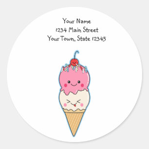 Cute Kawaii Ice Cream Classic Round Sticker