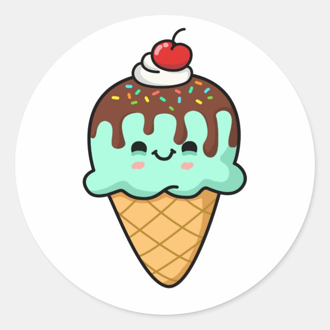 Cute Kawaii Ice Cream Cone Classic Round Sticker (Front)