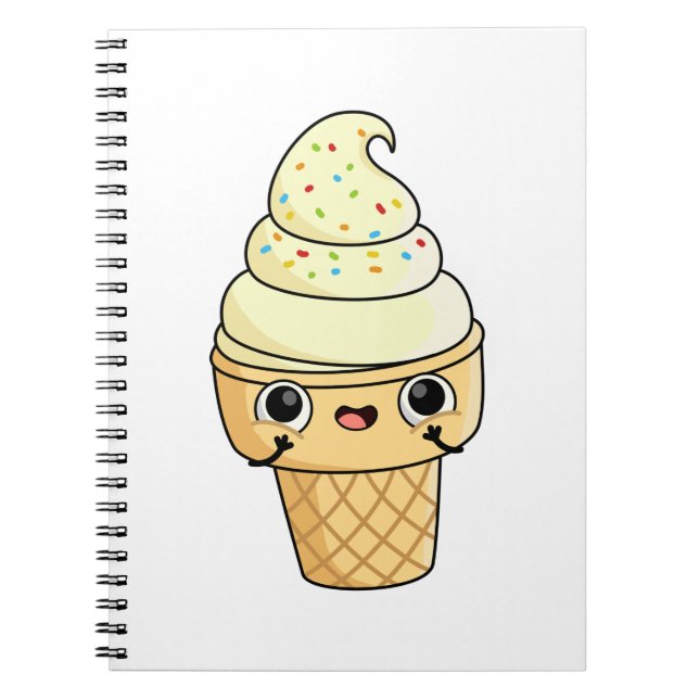 Cute Kawaii Ice Cream Cone Notebook (Front)