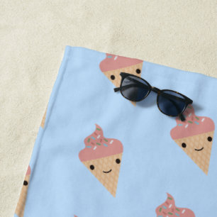Cute Kawaii Ice Cream Cone Pattern Beach Towel