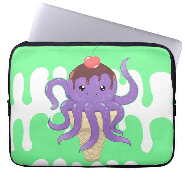 Cute kawaii ice cream purple octopus laptop sleeve (Front)
