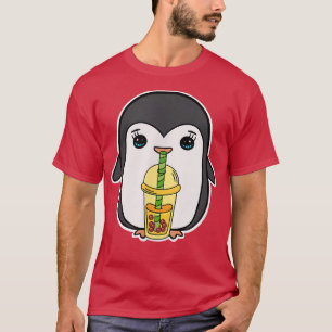 Cute Kawaii Japanese Anime Boba Penguin Drinking B T-Shirt