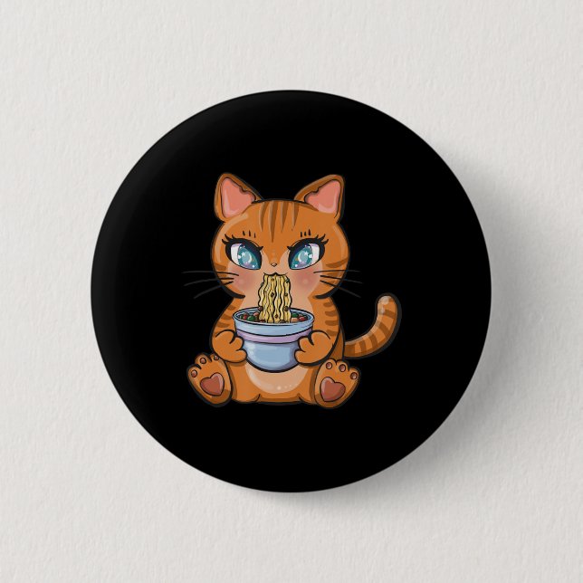 Cute Kawaii Japanese Anime Cat Ramen Gift  6 Cm Round Badge (Front)