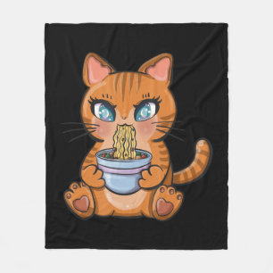 Cute Kawaii Japanese Anime Cat Ramen Gift Fleece Blanket
