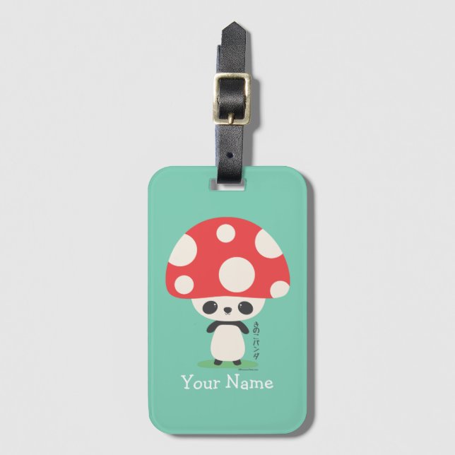 Cute Kawaii Japanese Kinoko Mushroom Panda Luggage Tag (Front Vertical)