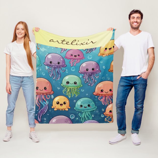 Cute Kawaii Jellyfish Fleece Blanket (In Situ)