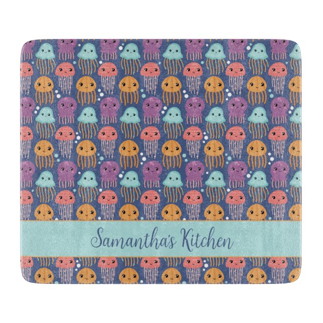 Cute Kawaii Jellyfish Personalised Cutting Board (Front)