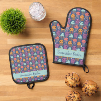 Cute Kawaii Jellyfish Personalised Oven Mitt & Pot Holder Set
